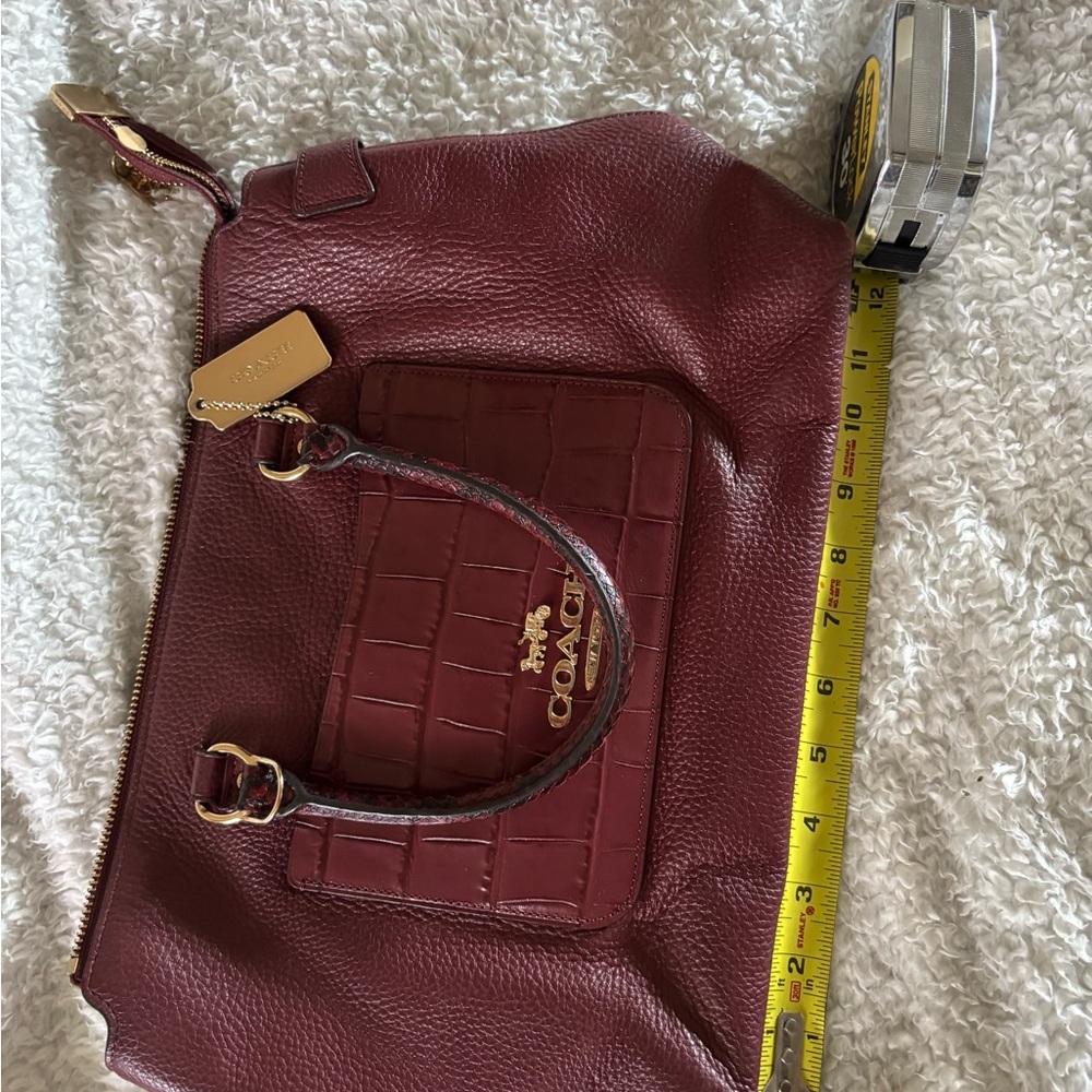 Coach Burgundy Croc-Embossed Leather Satchel with Gold Hardware - Picture 6 of 8